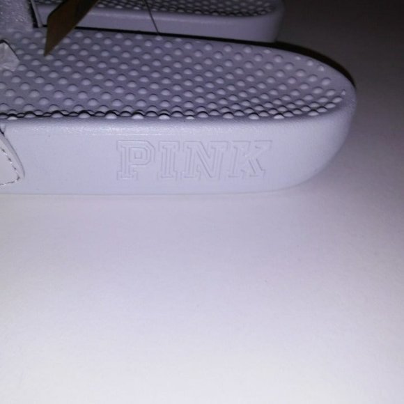 Victoria Secret PINK Slides Size Small 5 6 Gray Yellow Logo Slip On New With Tag - Picture 5 of 7